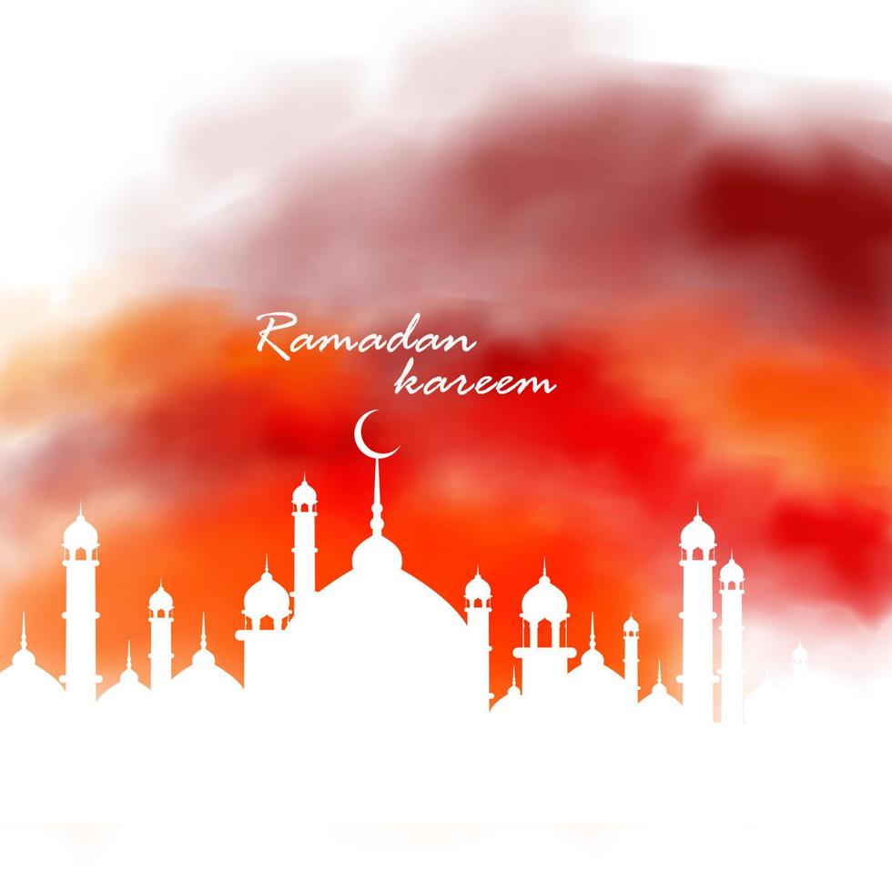 Red watercolor islamic banner with mosque design vector