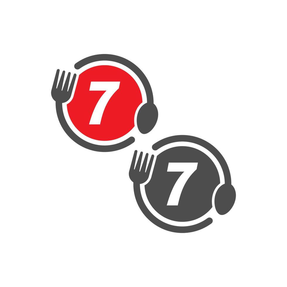 Fork and spoon icon circling number 7  logo design vector