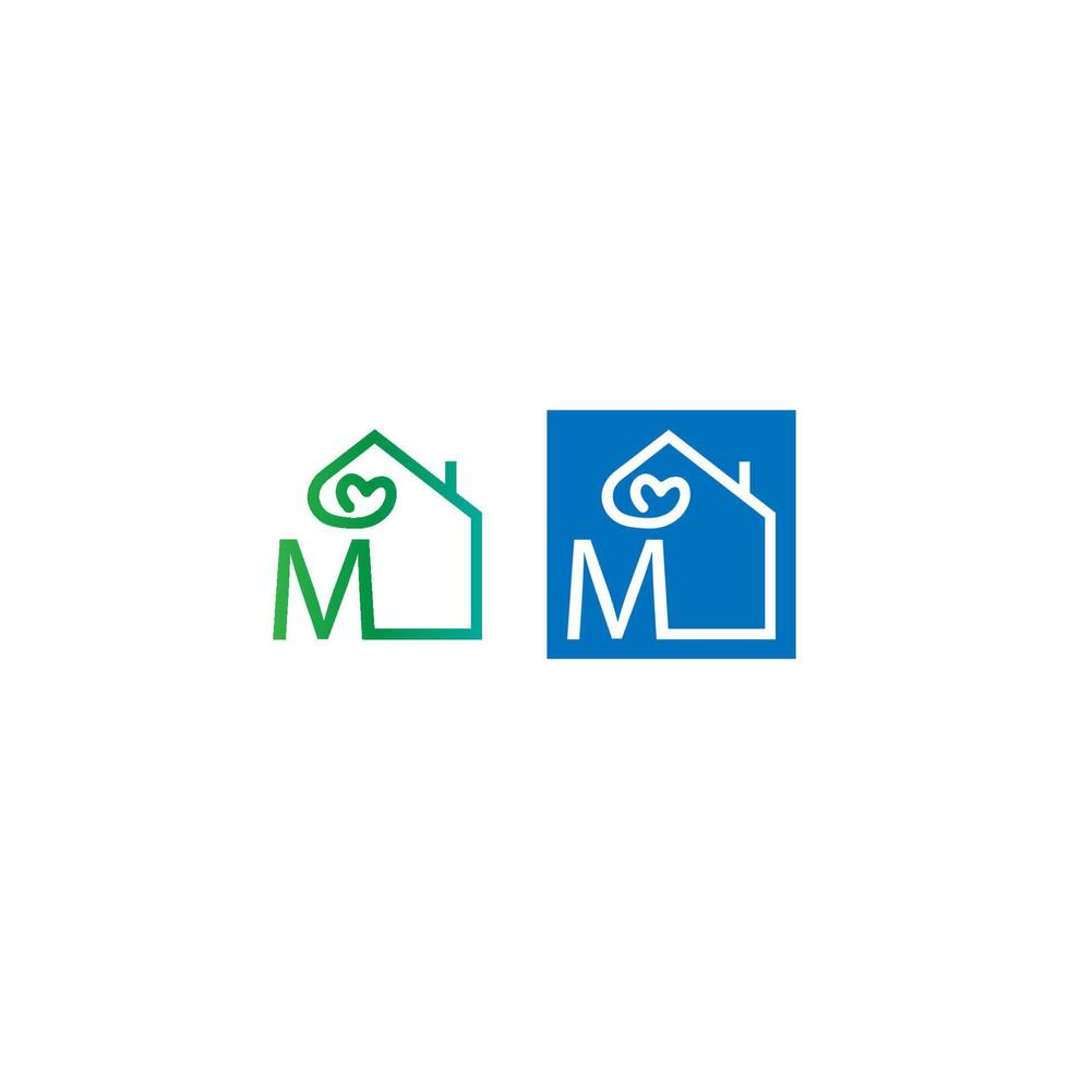 Letter M house with love icon logo vector