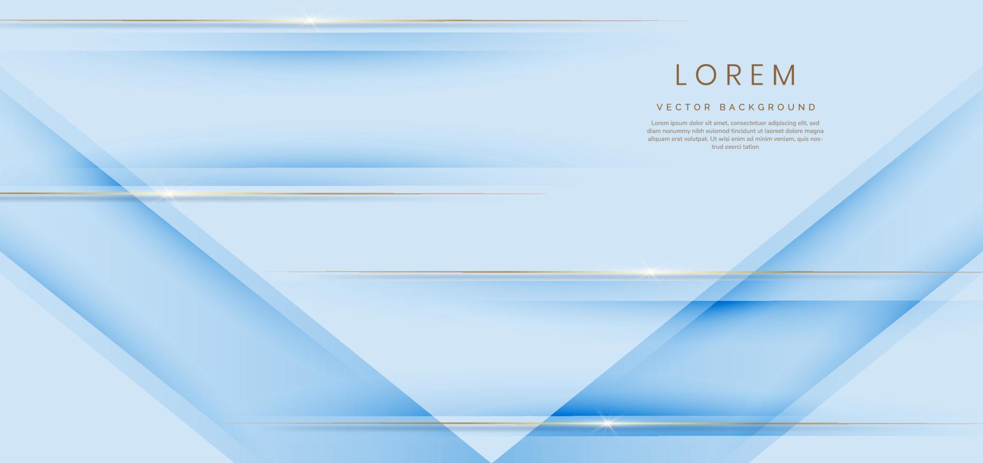 Abstract 3d template soft blue background with gold lines horizontal sparking with copy space for text. Luxury style. vector