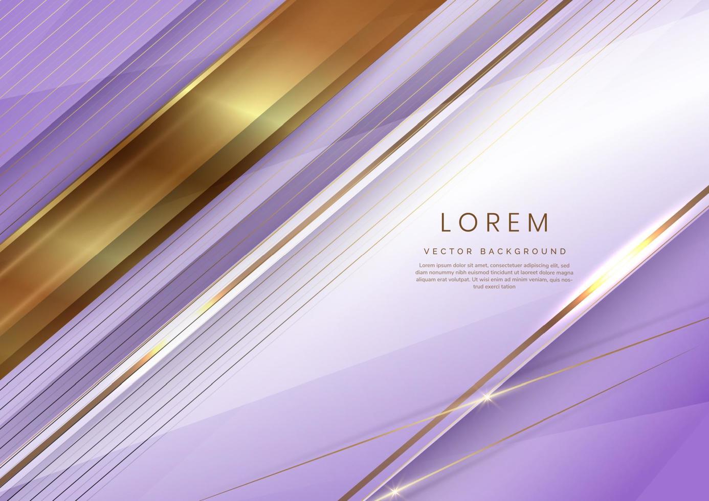 Abstract luxury white and soft purple elegant geometric diagonal overlay layer background with golden lines. vector