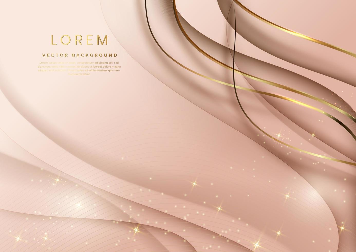 Abstract 3d template soft pink background with gold lines curved wavy sparking with copy space for text. Luxury style. Vector illustration