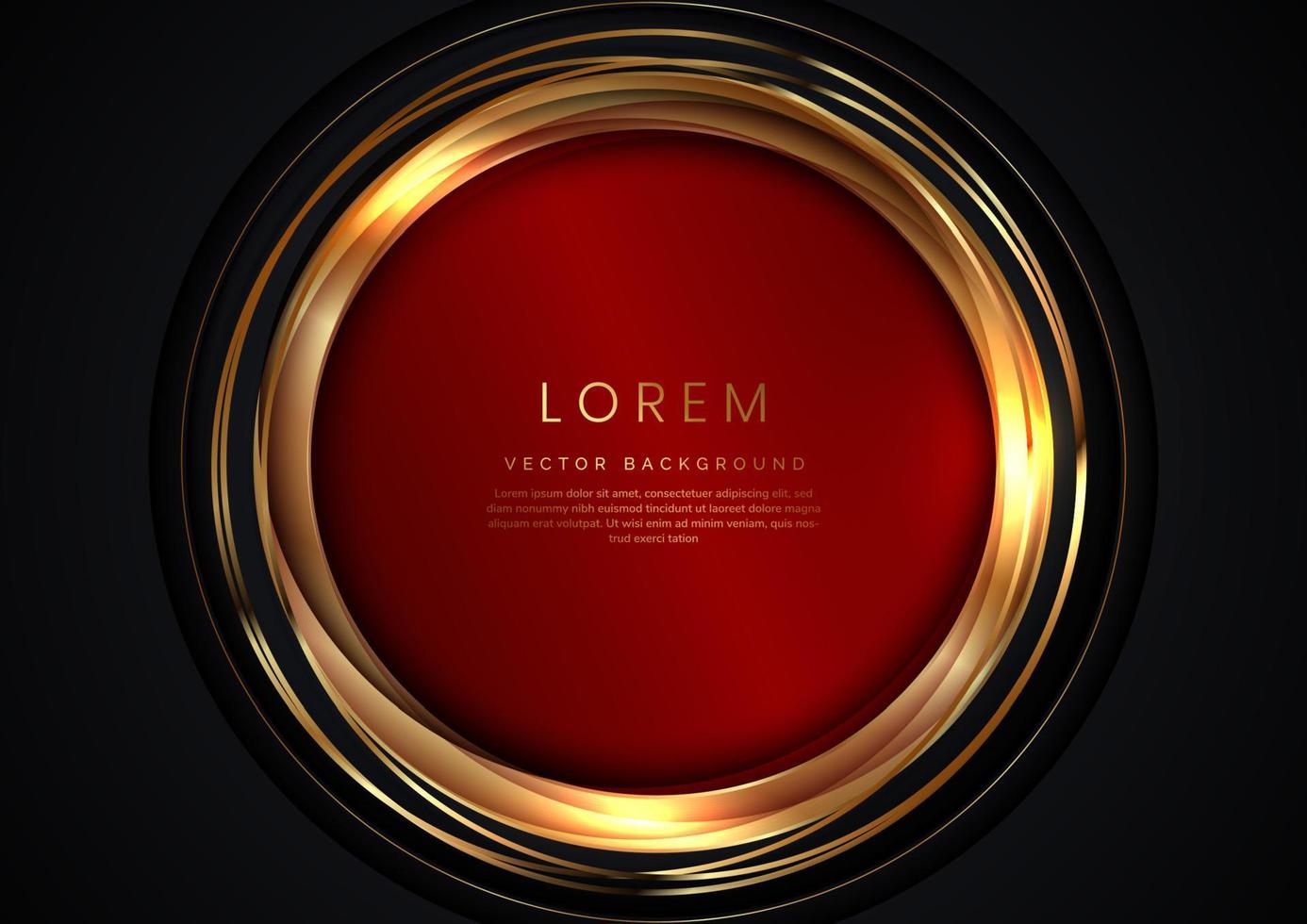 3D modern luxury template design red circle shape and golden circle line on black background. vector