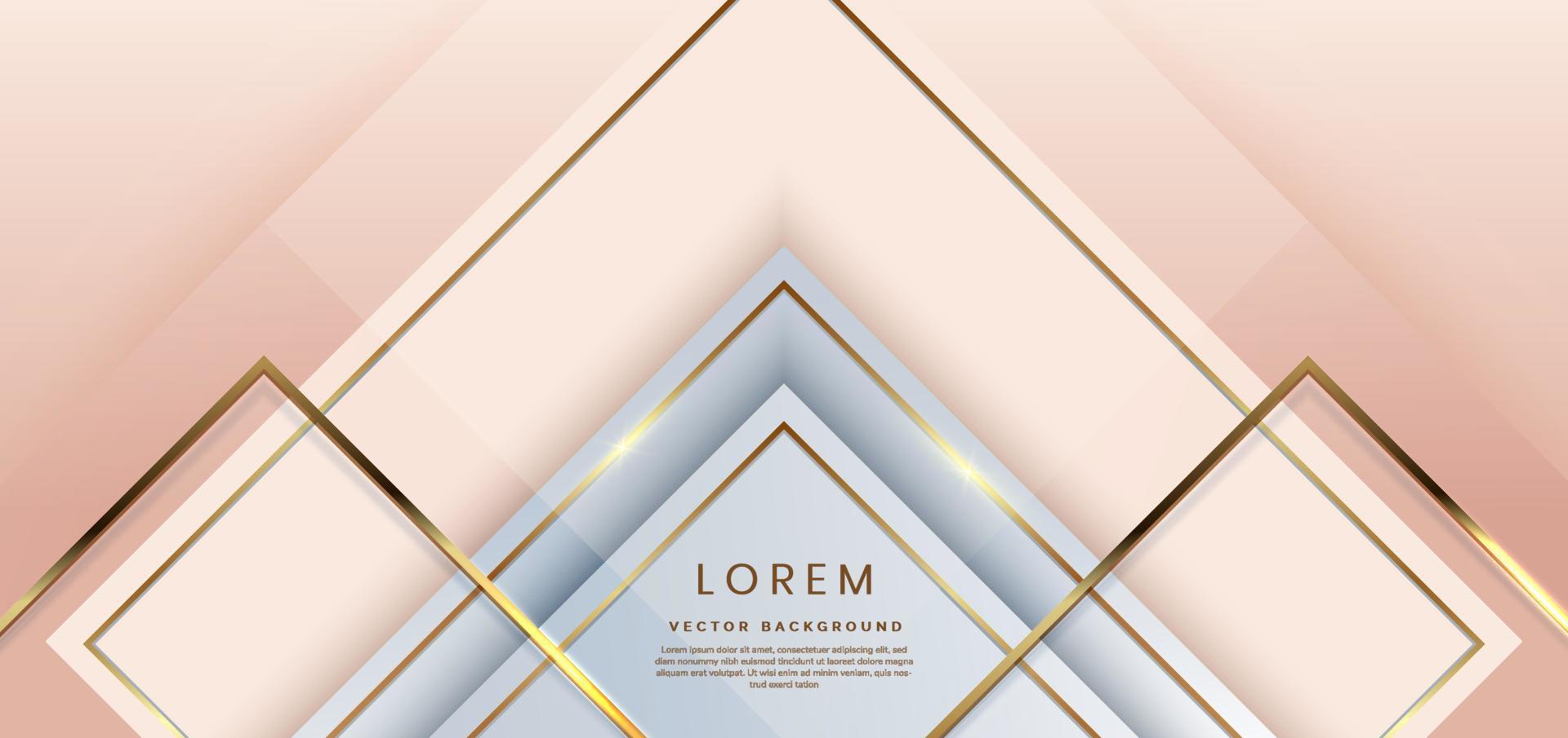 Abstract 3d template soft pink background with gold lines diagonal sparkle with copy space for text. Luxury style. vector
