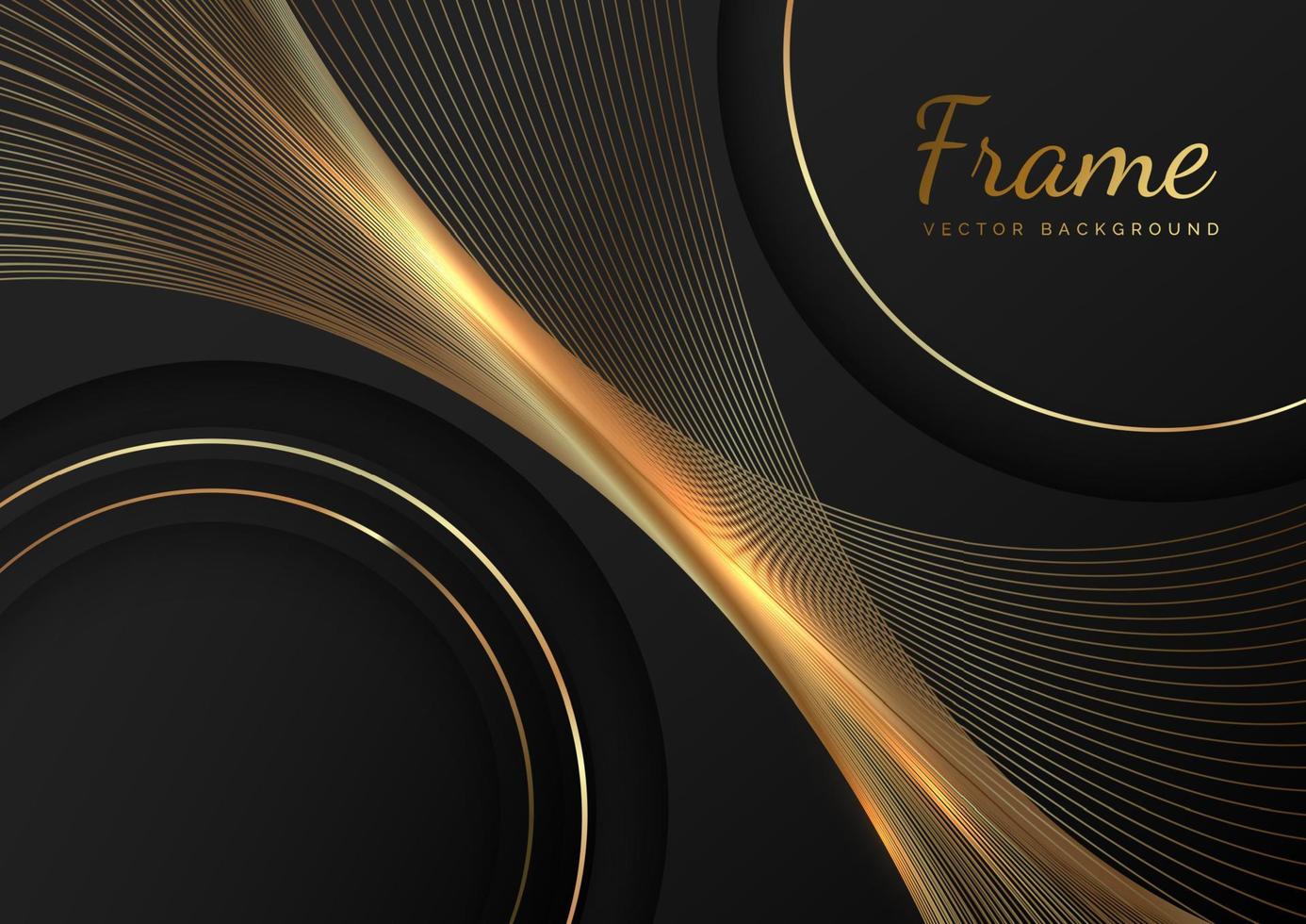 Abstract 3d luxury geometric circles golden line on black background with golden lines curve. Frame circle. You can use for ad, poster, template, business presentation. vector