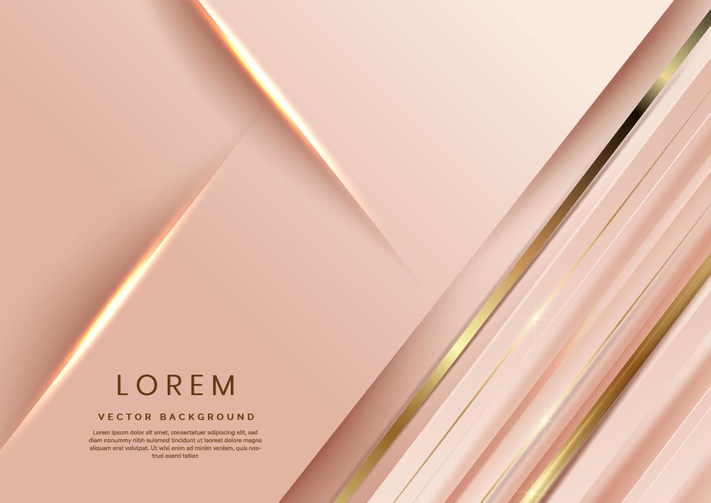 fondo de oro rosa de plantilla 3d abstracto con líneas doradas diagonales que chisporrotean con espacio de copia para texto. estilo de lujo vector