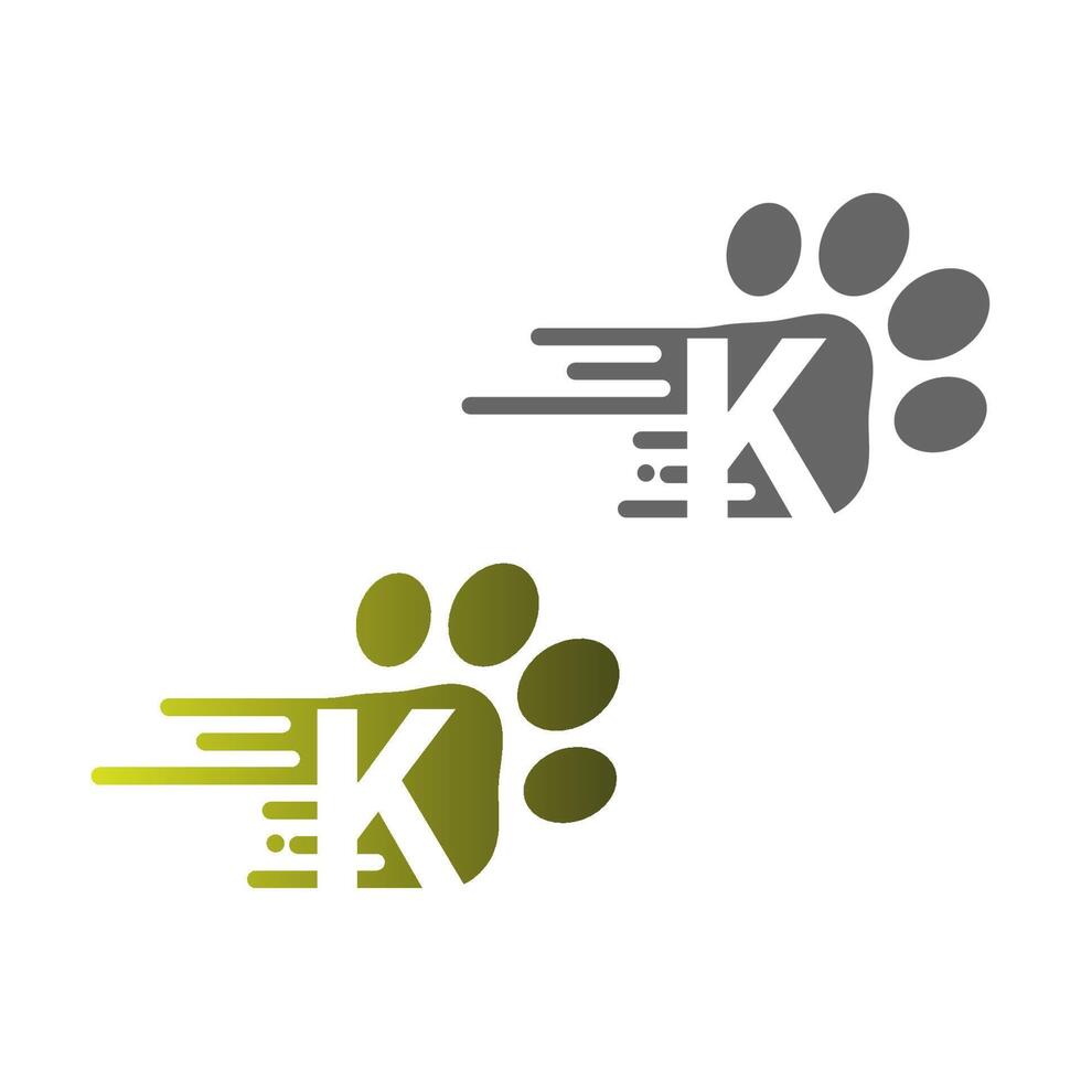 icono de letra k en el logotipo de huellas de pata vector