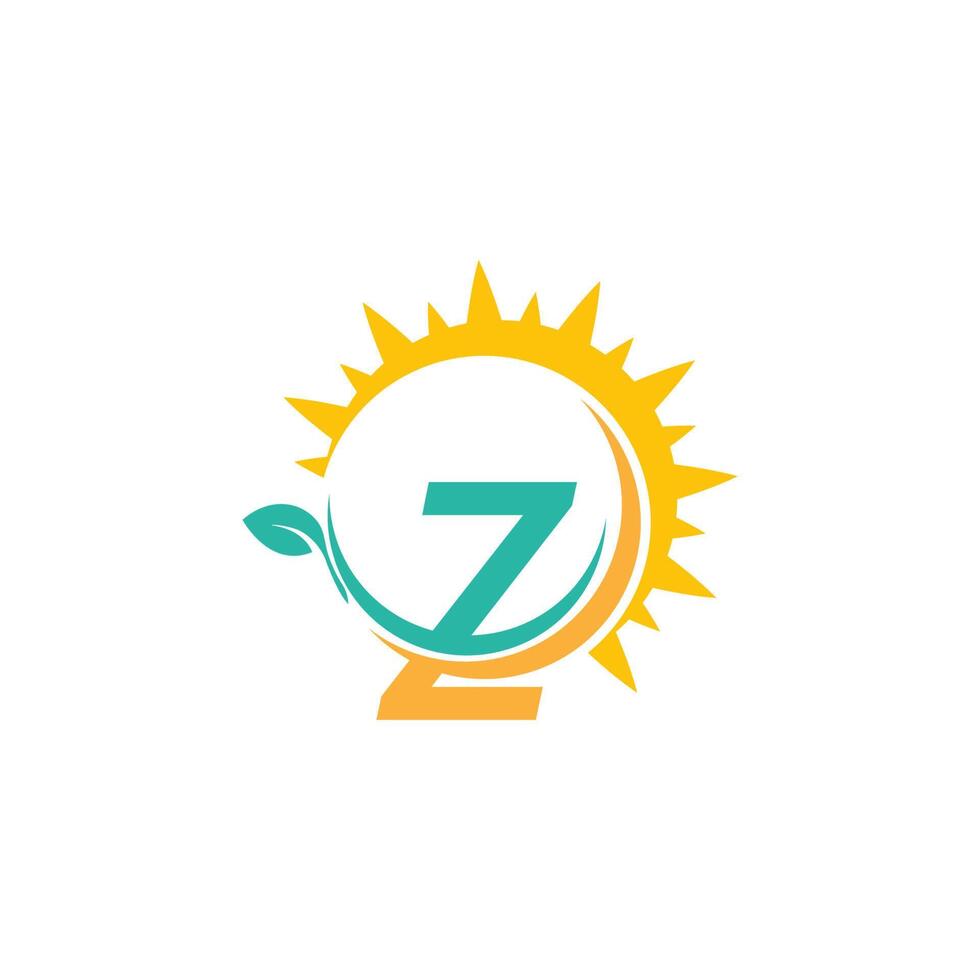 Letter Z icon logo with leaf combined with sunshine design vector