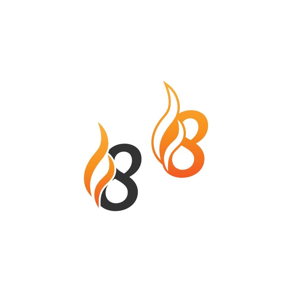 Number 8 and fire waves, logo icon concept design vector