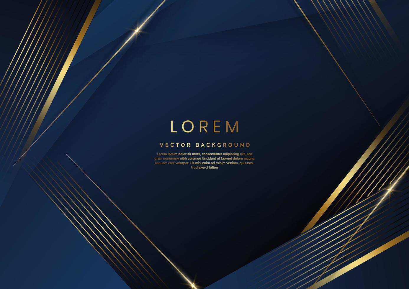 Elegant diagonal blue luxury background with lines golden border. Template premium award design. vector