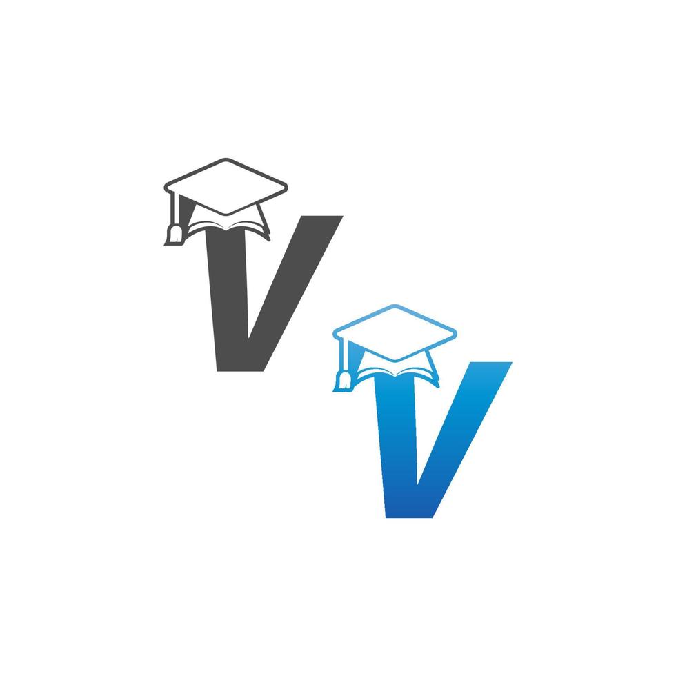 Letter V graduation cap concept design vector