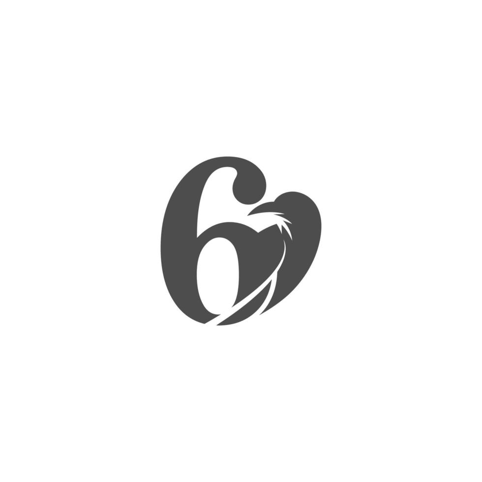 diseño de logotipo de icono de combinación de número 6 y cuervo vector