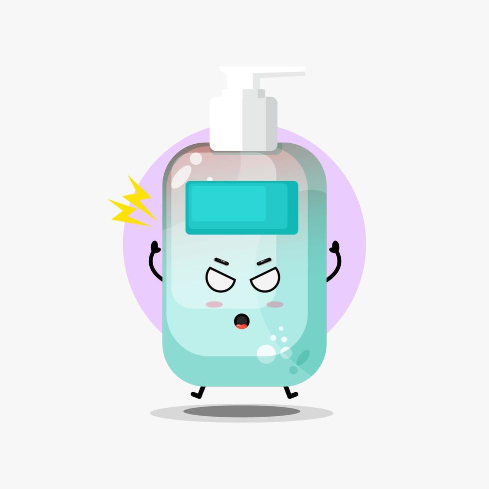 Cute hand sanitiser character is angry vector