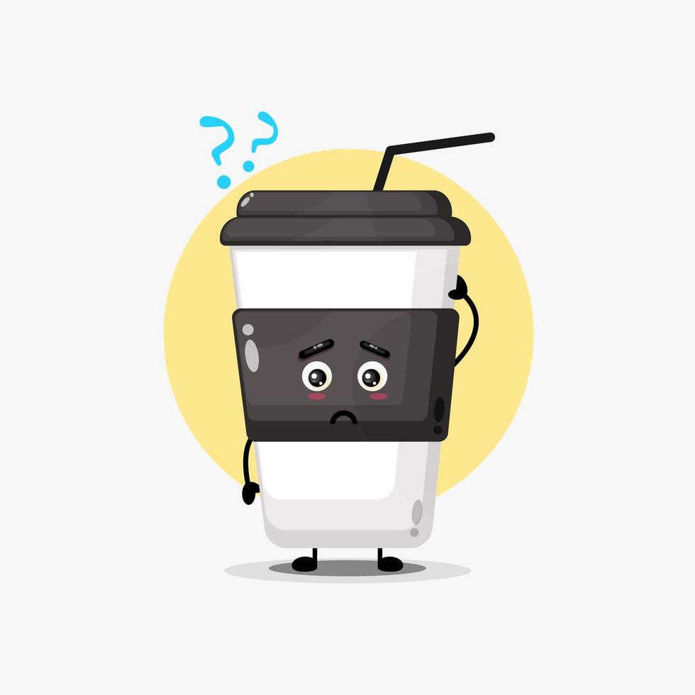 Cute coffee cup character confused vector