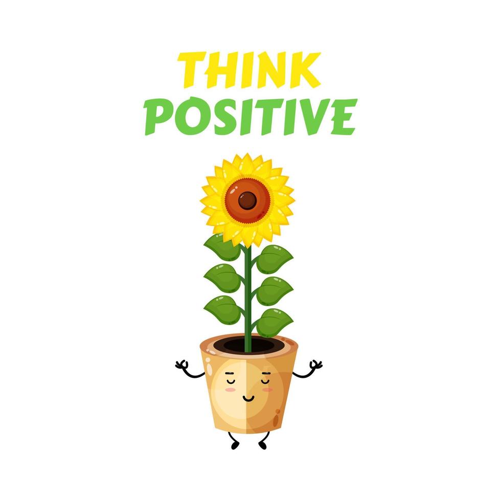 pensamiento positivo, lindo girasol haciendo meditación vector