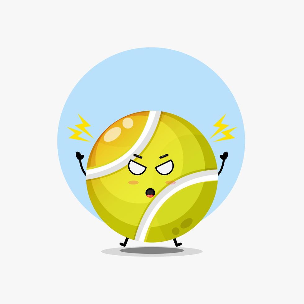 lindo personaje de pelota de tenis está enojado vector