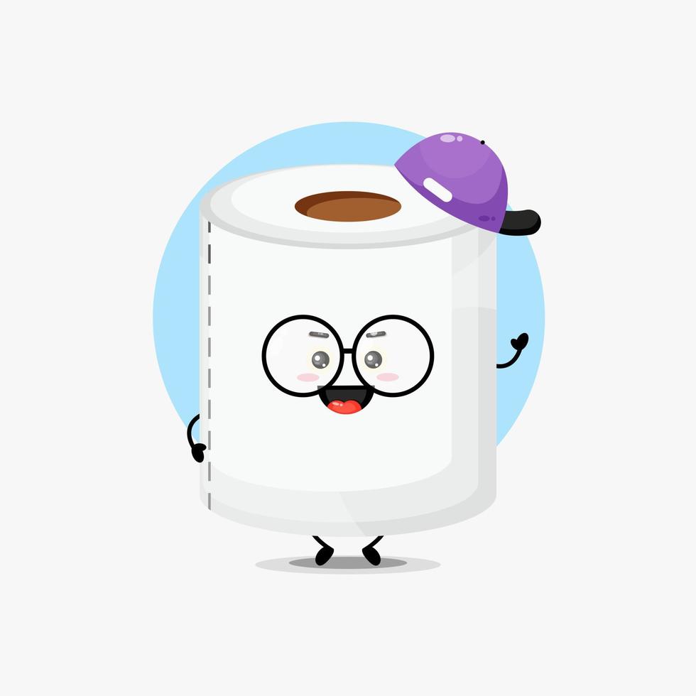 Cute toilet paper character wearing a hat vector