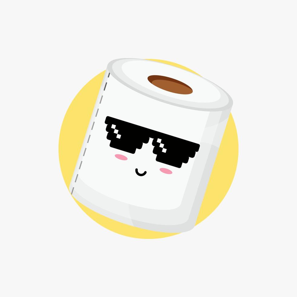 Cute toilet paper wearing pixel glasses vector