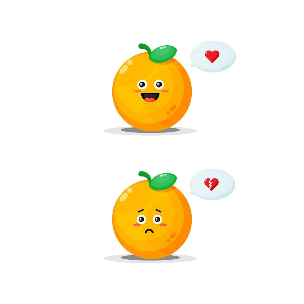 Cute orange character with happy and sad expressions vector