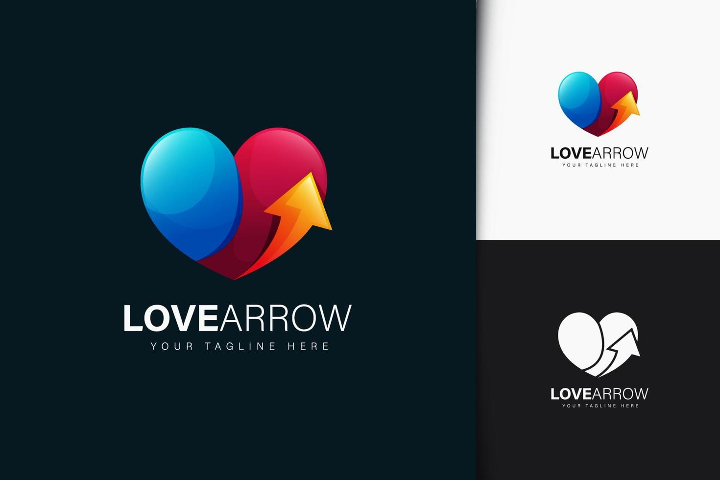 diseño de logotipo de flecha de amor con degradado vector