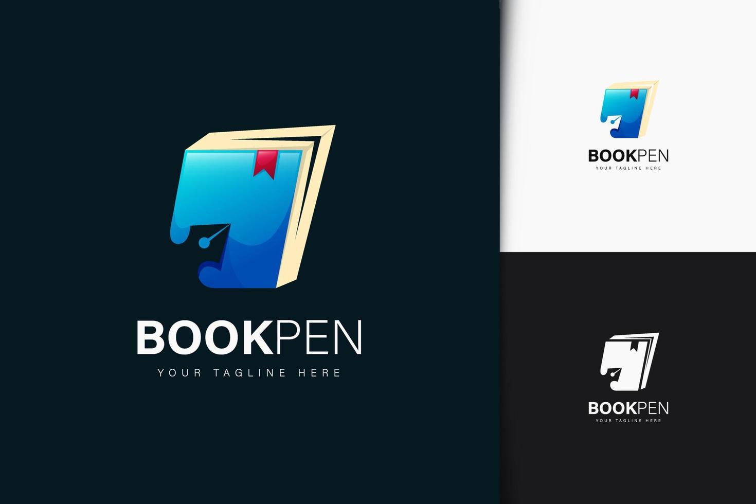 Book pen logo design with gradient vector