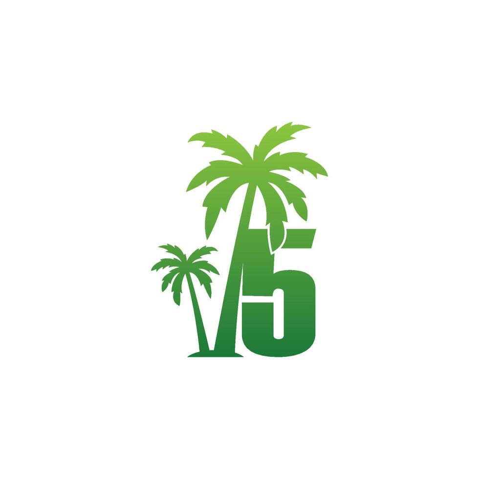 Number 5 logo and  coconut tree icon design vector