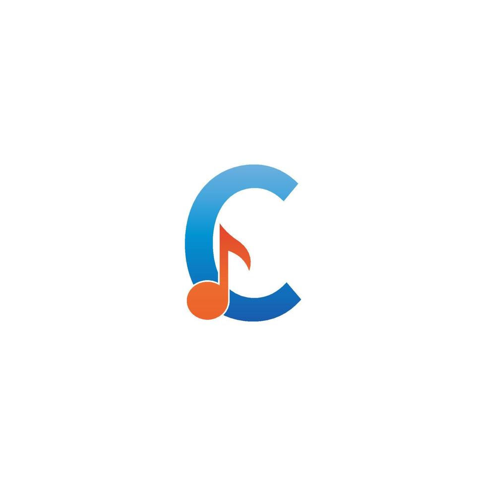 icono del logotipo de la letra c combinado con diseño musical de notas vector