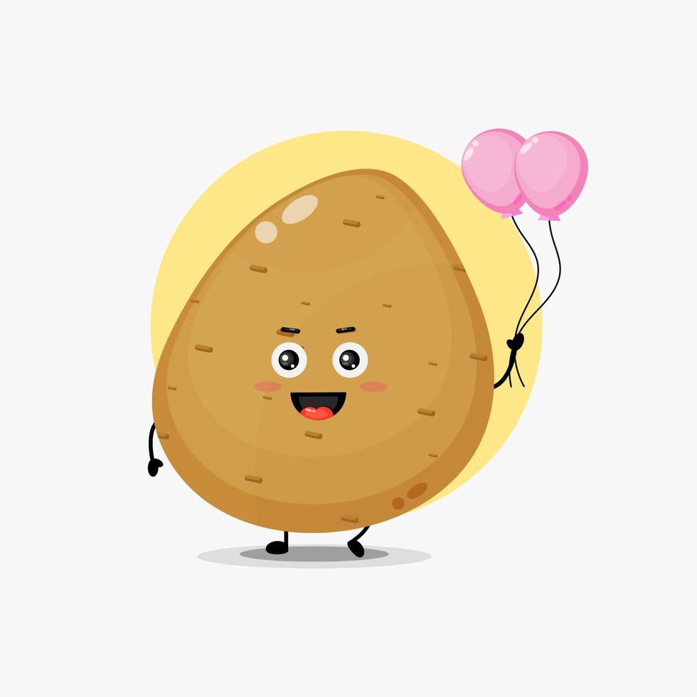 Illustration of cute potato character carrying balloon vector