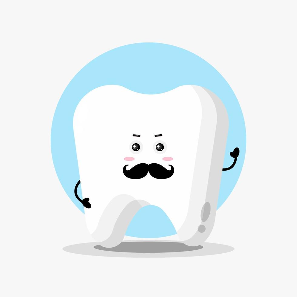 lindo personaje de dientes con bigote vector