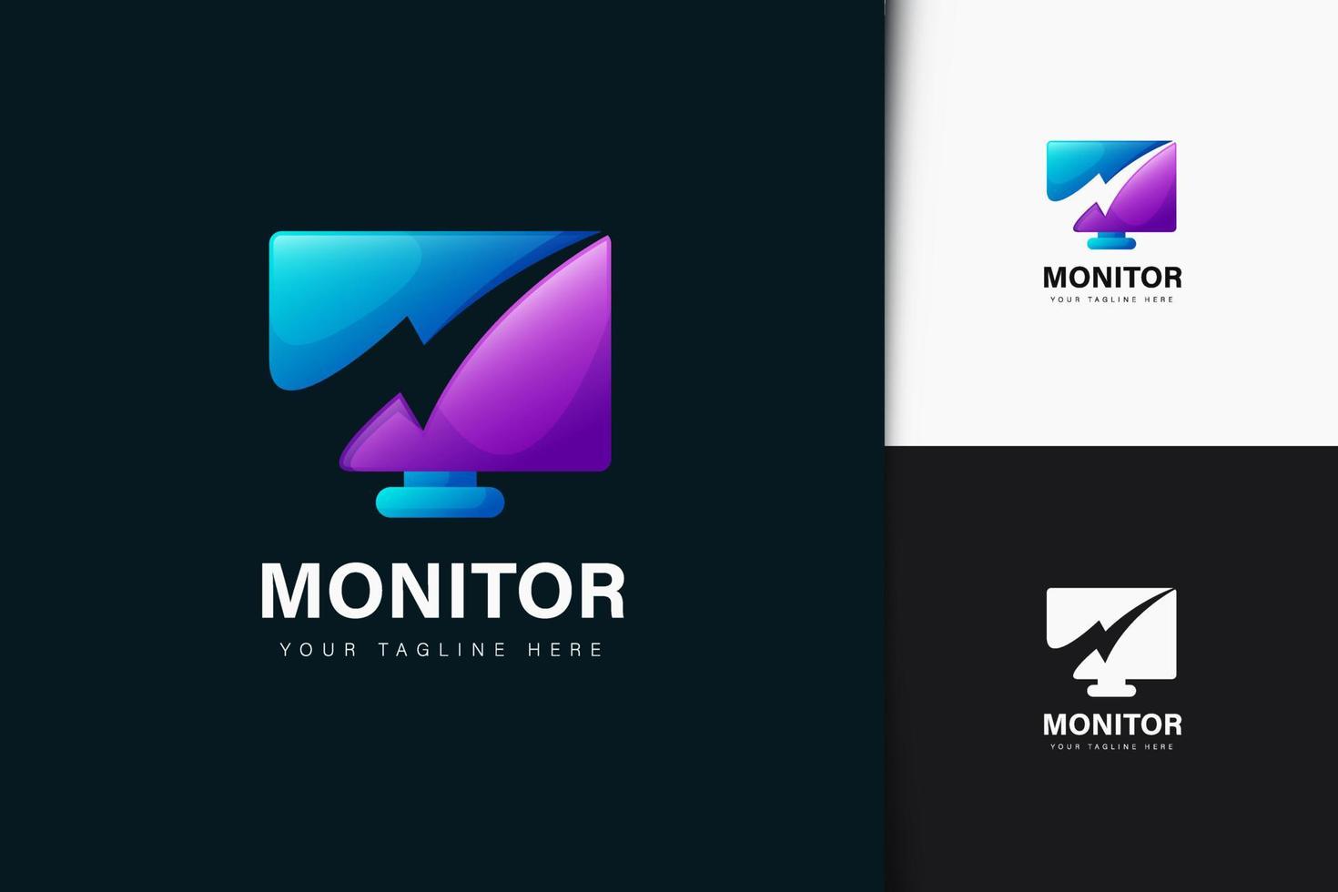 Monitor thunder logo design with gradient vector