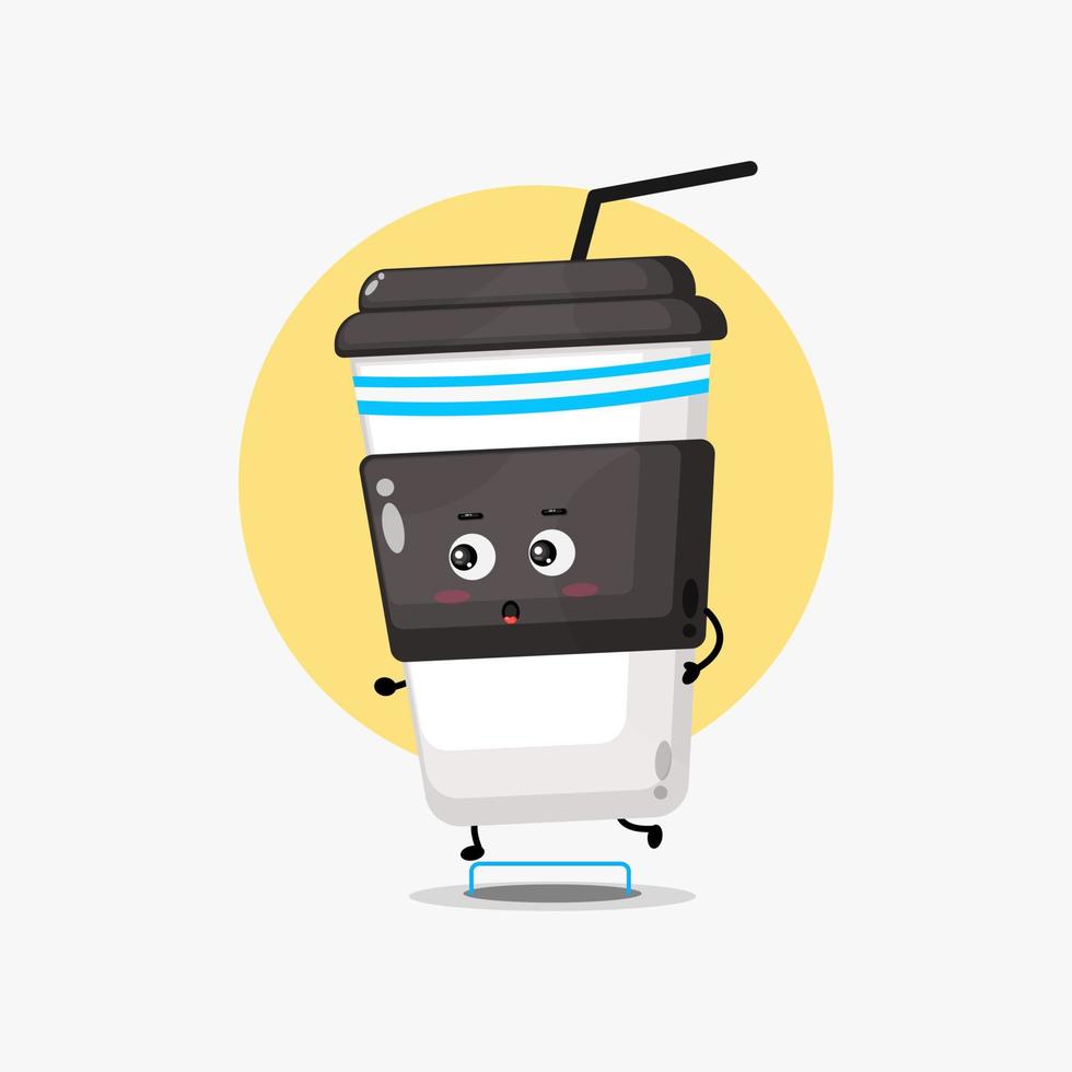 Funny coffee cup character running competition vector