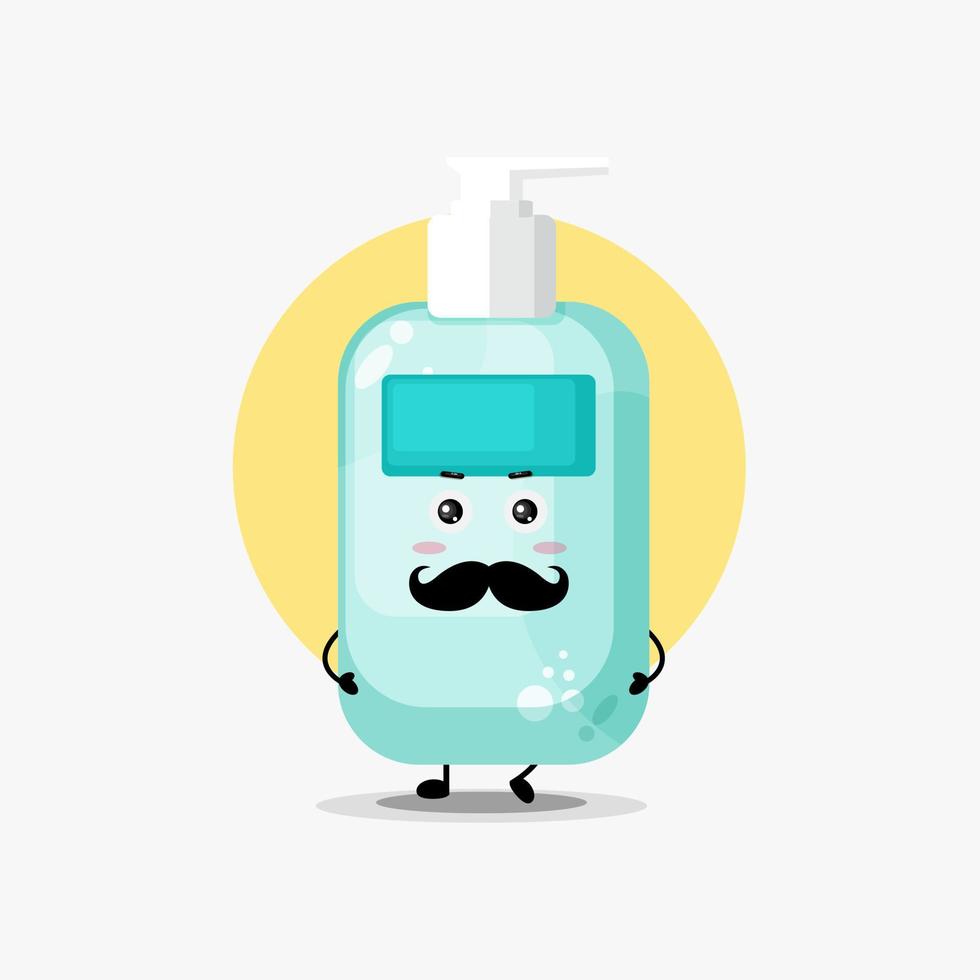 lindo personaje desinfectante de manos con bigote vector