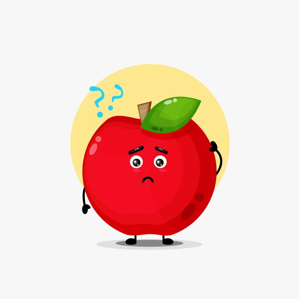 lindo personaje de manzana roja confundido vector