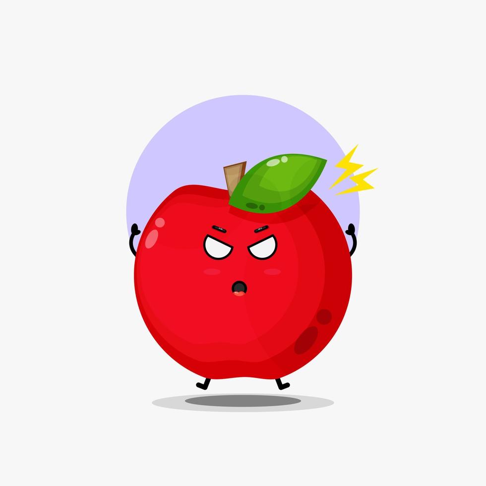 Cute red apple character is angry vector