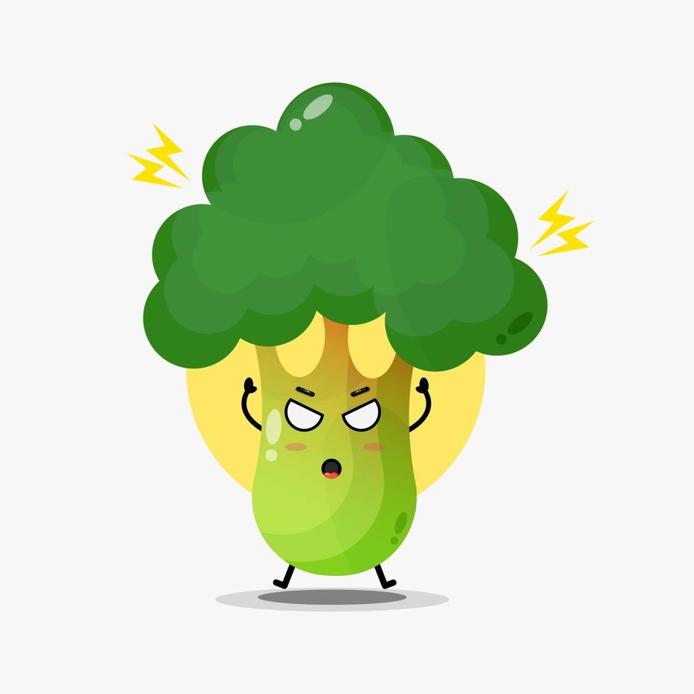 Cute broccoli character is angry vector