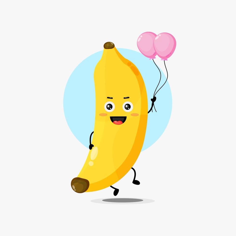 Illustration of cute banana character carrying balloon vector