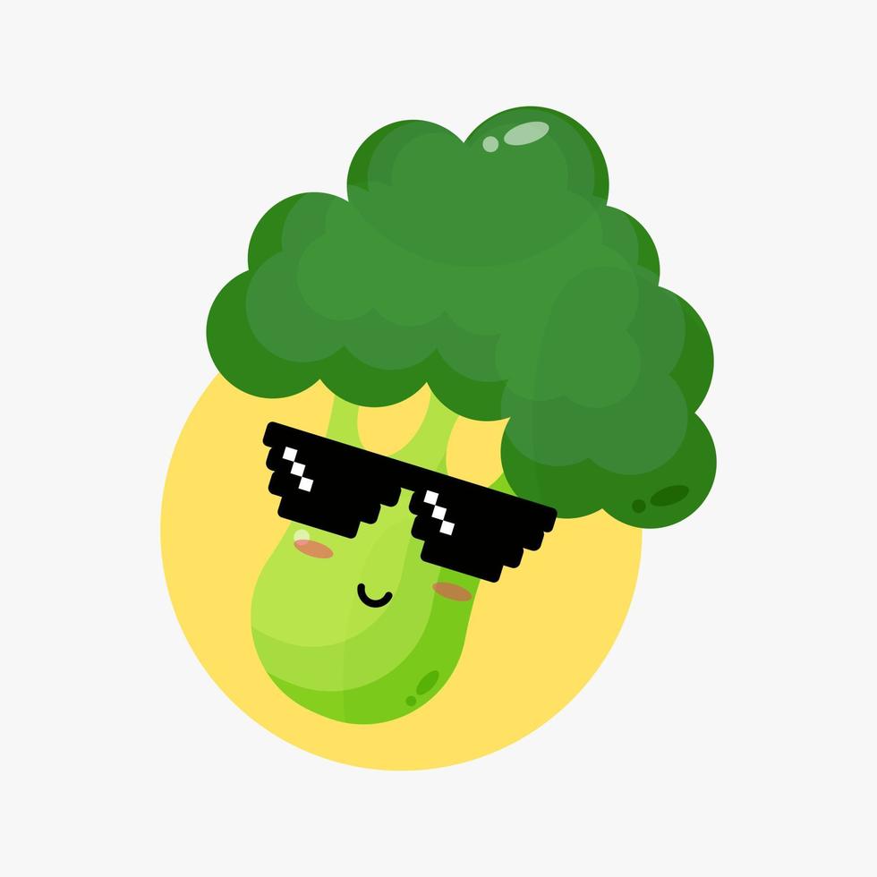 lindo brócoli con gafas de píxeles vector