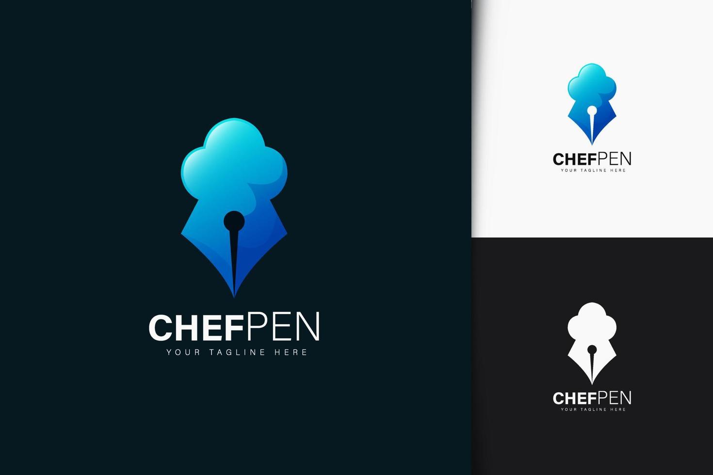 Chef and pen logo design with gradient vector