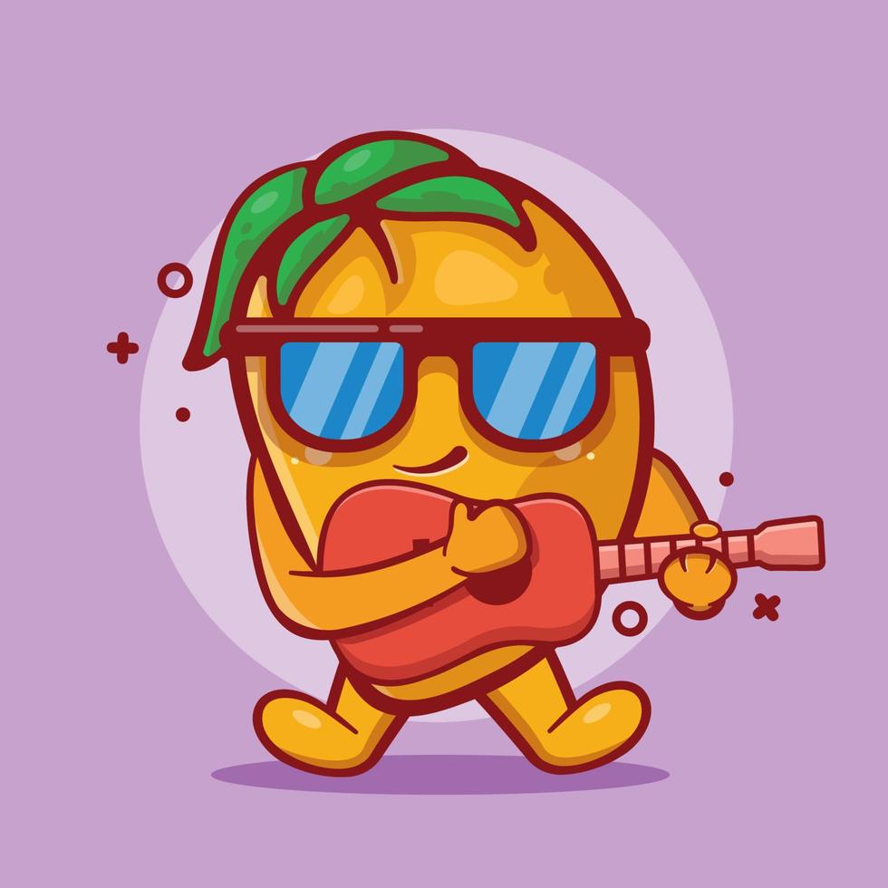 cool mango fruit character mascot playing guitar isolated cartoon in flat style vector