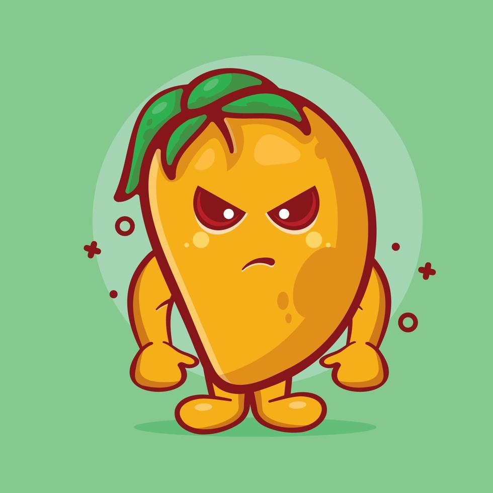 caricatura aislada de mascota de personaje de fruta de mango enojado en diseño de estilo plano vector