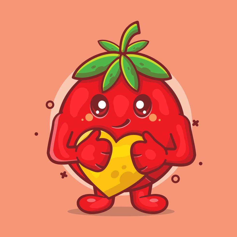 cute tomato fruit character mascot holding love sign isolated cartoon in flat style design vector