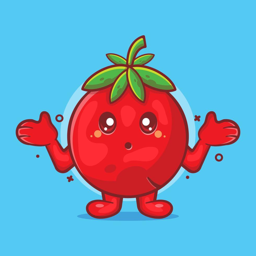 cute tomato fruit character mascot with confused gesture isolated cartoon in flat style design. great resource for icon,symbol, logo, sticker,banner. vector