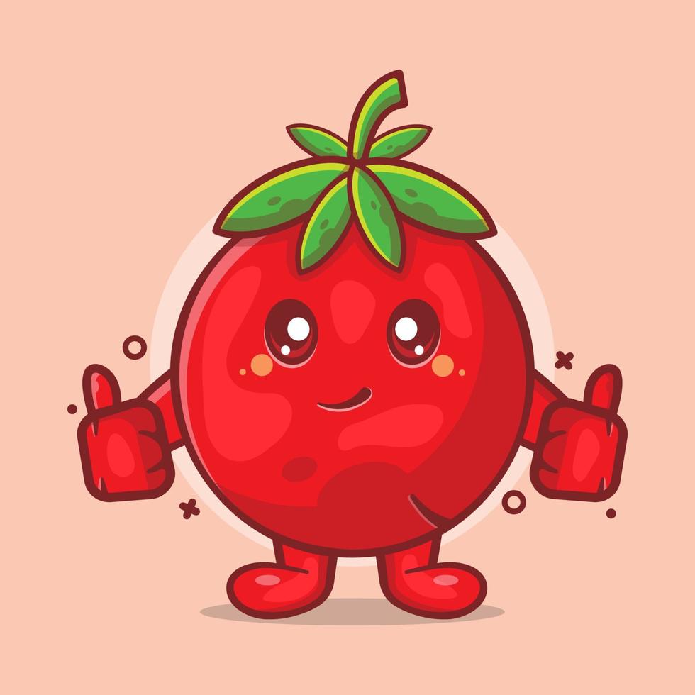 linda mascota de personaje de fruta de tomate con pulgar arriba gesto de mano dibujos animados aislados en diseño de estilo plano vector