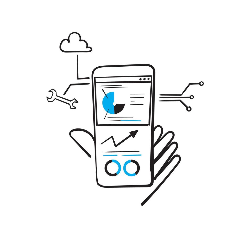 hand drawn doodle Data analytics and business finance report dashboard illustration vector