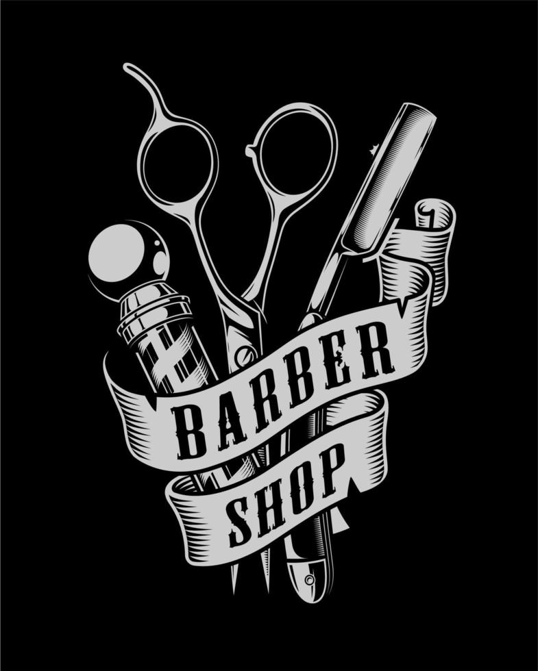 barbería de diseño vectorial de logotipo en blanco y negro vector