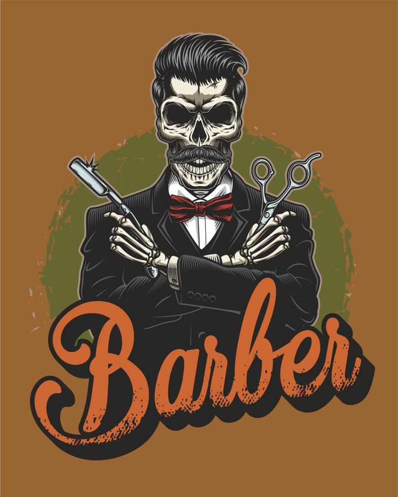 Old skull Logo Vector Design for barbershop