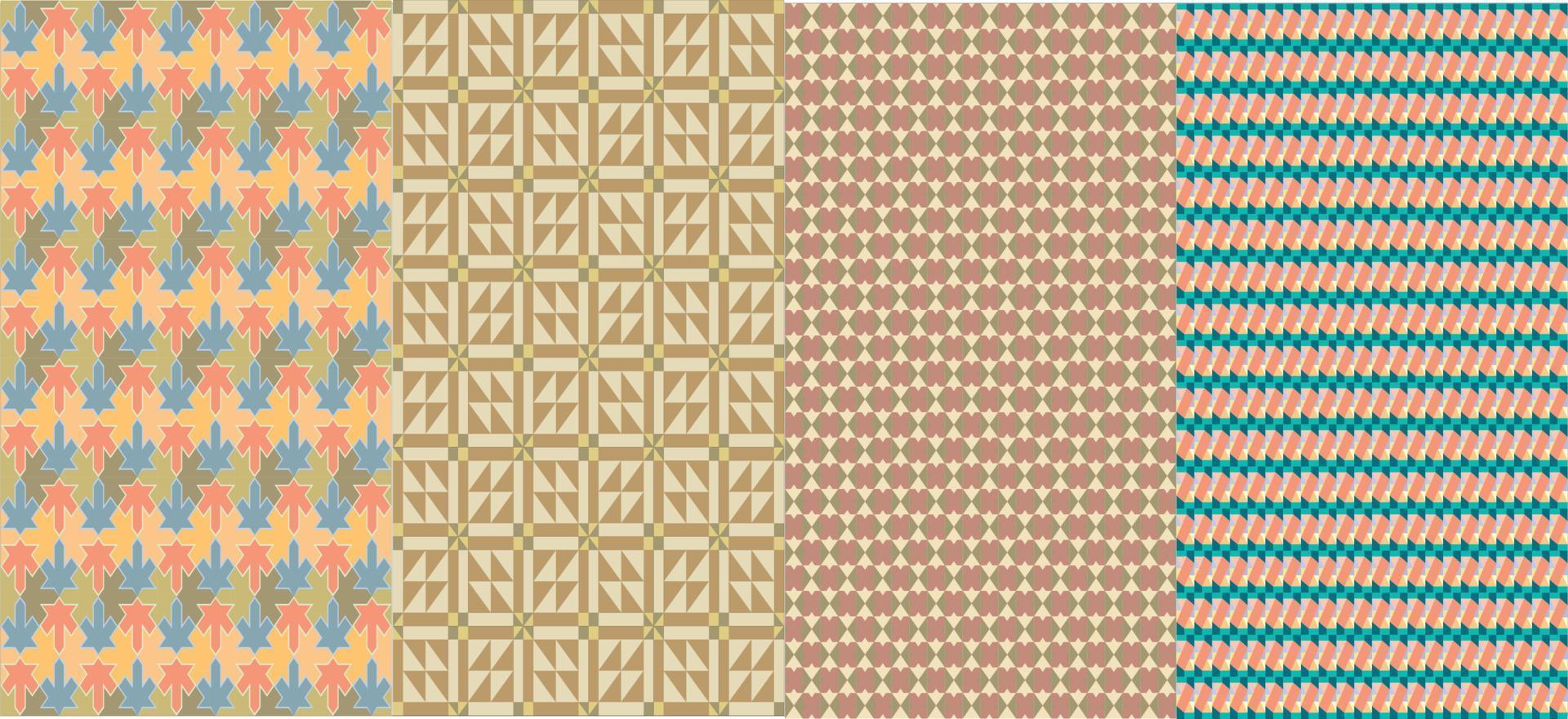 four Pattern shapes with lines Colorful vector background.
