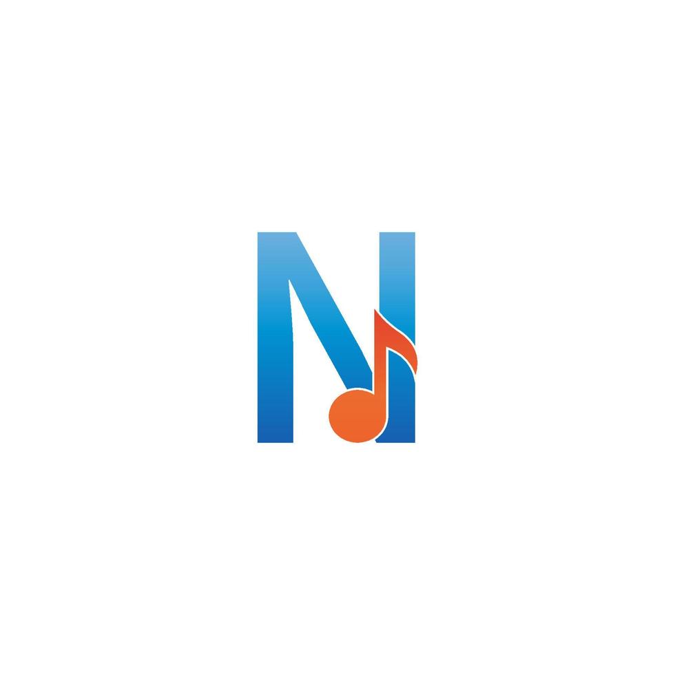 Letter N logo icon combined with note musical design vector