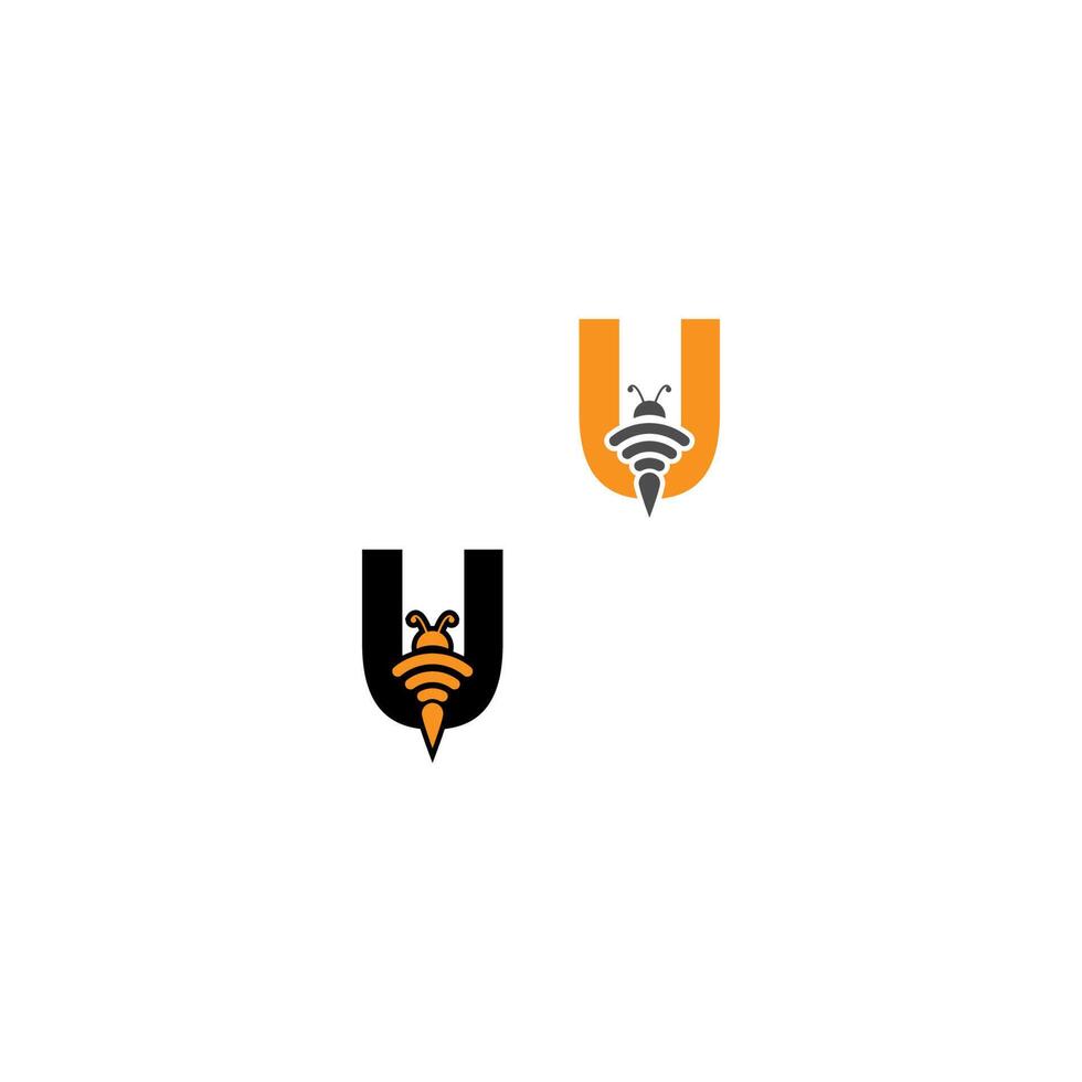 Letter U bee icon  creative design logo vector