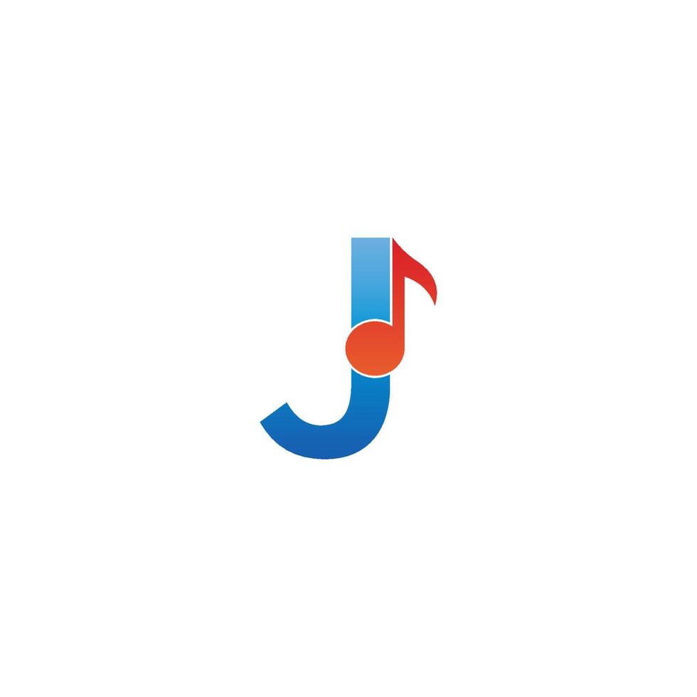 Letter J logo icon combined with note musical design vector